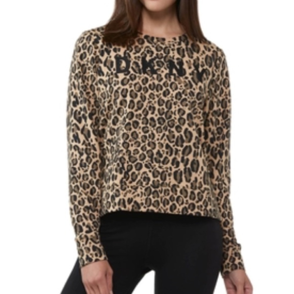 NWT DKNY Women’s Sport Cheetah Leopard Animal Print Blouse Top Pullover